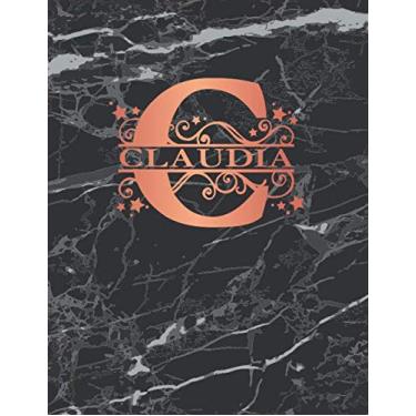 Imagem de Claudia: Personalized Dot Grid Bullet Notebook for Women or Girls. Monogram Initial C. Black Marble & Rose Gold Cover. 8.5" x 11" 110 Pages Dotted Journal Diary Pape