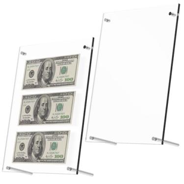 Imagem de 2 peças de porta-notas de dólar em acrílico para exibição de caixa de dólar, várias notas, protetor de bilhete de moeda, porta-notas de dólar, moldura de papel para colecionadores de notas de 29 x 20