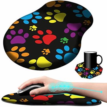 Imagem de Tapete de mouse com gel de suporte de pulso com design de pata de cachorro fofo mousepad ergonômico para jogos com descanso de pulso para laptop, computador, escritório, trabalho, mouse pad + uma