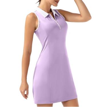 Imagem de FKEEP Vestido esportivo esportivo feminino de golfe com gola em V com shorts e bolso para treino atlético, 09 roxo claro, P