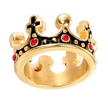 Imagem de LAFATINA Anel dominador masculino rei real coroa anel unissex aço inoxidável cruz cavaleiro bandas, tamanho 7 a 13, Metal, aço inoxidável