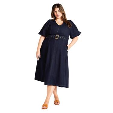 Imagem de City Chic Vestido plus size, vestido jeans Delilah, Jeans escuro, 54