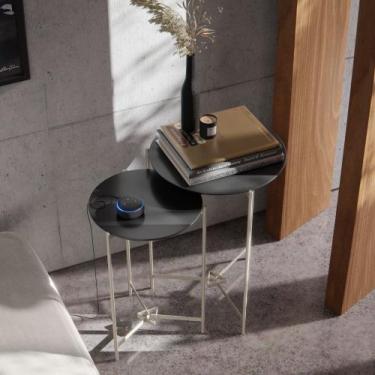 Imagem de Kit de Mesas Lateral Prisma com pés de ferro tampo redondo para sala -