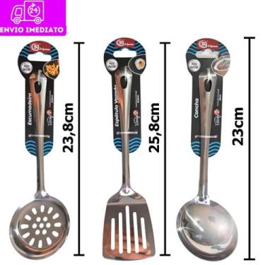 Imagem de Kit Inox 30 peças  10 Escumadeira 10 Concha 10 Espátula Vazada Utensíl