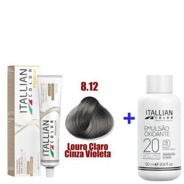 Imagem de Kit Coloração Itallian Premium 60g Louro Claro Cinza Violeta 8.12 + Em