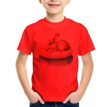 Imagem de Camiseta Infantil Coelhinho Relaxando Na Piscina  - Foca na Moda, Verm