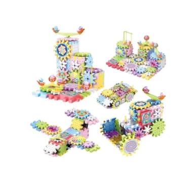 Imagem de Blocos de Construção Intertravados STEAM com Engrenagens, Cores Vibrantes