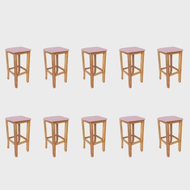 Imagem de Kit 10 Banqueta Alta Cally Gourmet Balcão Bistrô Cozinha Base Madeira Maciça Corino Rosa Bebê - Ahz Móveis