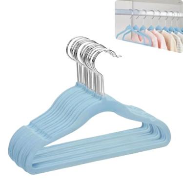 Imagem de Cabides Infantis Slim de Veludo, Kit Organizador Compacto (Azul)