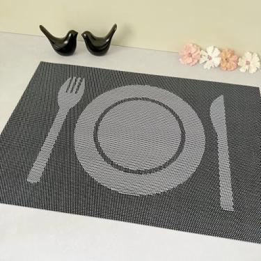 Imagem de Kit 4 Lugar Jogo Americano Retangular Mesa Posta Jantar Cozinha Sousplat Descanso De Prato Decorativo (Prato Preto)