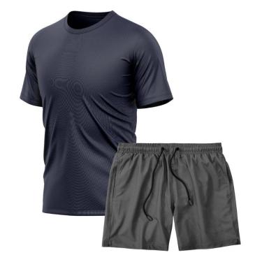 Imagem de Kit Camiseta Manga Curta Dry Marinho + Short Tactel Academia Caminhada Gênero:Homem;Tamanho:P;Cor:-Masculino