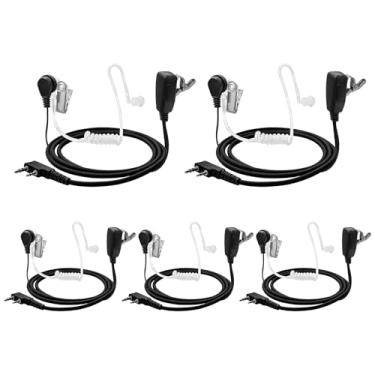 Imagem de Kit de fone de ouvido de vigilância Baofeng UV-5R de 2 fios compatível com Kenwood TK-208 TK-220 TK-240, fone de ouvido de tubo acústico transparente de 2 pinos com microfone PTT grande para Baofeng