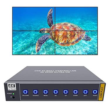 Imagem de ISEEVY 4K60 HDMI USB UHD Video Wall Controller 2x2 1x2 2x1 1x3 3x1 1x4 4x1 TV Wall Controller for max 4 TVs Splicing Display with HDMI 2.0 and USB Inputs Support Play max 4096x2160@60 Video Picture