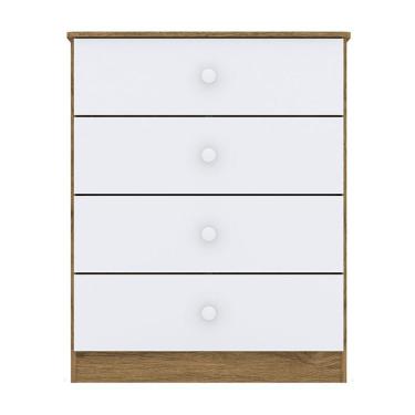 Imagem de Cômoda Infantil Amarelinha 4 Gavetas Mdf Puxador Plástico Branco Rústico Acabamento Fosco