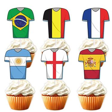 Imagem de 18 peças Glitter Countries Jersey Sobremesa Cupcake Topper Futebol Copa do Mundo Decoração Suprimentos Meninos Meninas Chá de Bebê Festa Feliz Aniversário Decorações