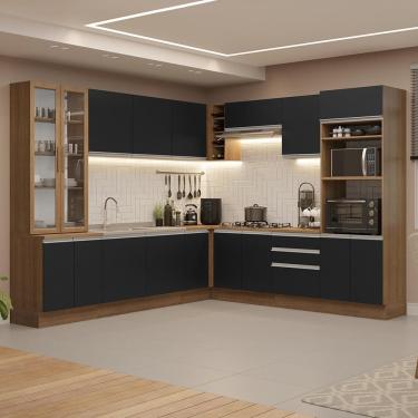 Imagem de Cozinha Completa Glamy 16 Portas 3 Gavetas 549cm Rustic-preto com Puxadores em Alumínio
