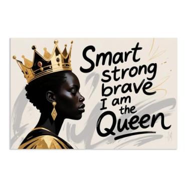 Imagem de Queen Canvas Wall Art Africana Americana Fotos Inspiradoras Decoração de Parede Queen With Gold Crown Painting Poster para Sala de Estar Casa 60 x 40 cm (24 x 16 pol) pôster