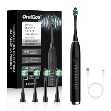 Imagem de OralGos Escova Dental Elétrica para Adulto, 5 Modos Ultrassônicos, Limpeza Profunda, com 4 Cabeças Substituíveis, Recarregável e Portátil, 1 Unidade