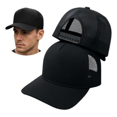 Imagem de Boné Trucker Preto Liso Rendinha Aba Curva Telinha  - Hs, Preto, UN