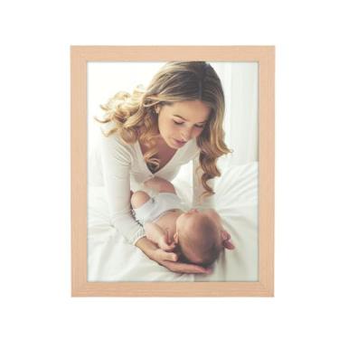 Imagem de Moldura de madeira natural de 22 x 25 cm, moldura rústica bege, 25 x 23 cm, moldura de pôster para pendurar fotos, galeria 22 x 25 cm, moldura horizontal e vertical para pendurar na parede/mesa