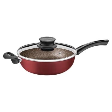 Imagem de Fritadeira Multiuso Tramontina Paris em Alumínio com Revestimento Interno e Externo em Antiaderente Starflon Max Vermelho com Tampa de Vidro 24 cm 2,8 L