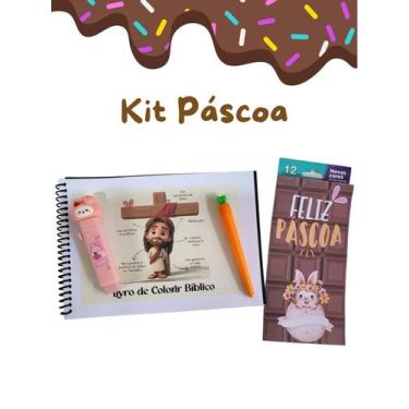 Imagem de Kit Páscoa Livro de Colorir pintar cristão com lapis de cor borraacha 