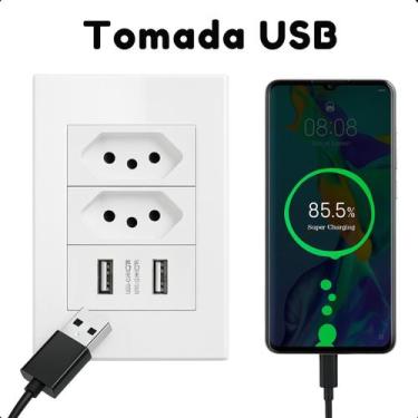 Imagem de Tomada USB Dupla Branco 10A Bivolt Tipo C - ASAF