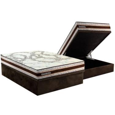 Imagem de Cama Box Baú Casal: Colchão Anatômico Paropas D45 Resiste Hotel + Base CRC Suede Brown (138x188)