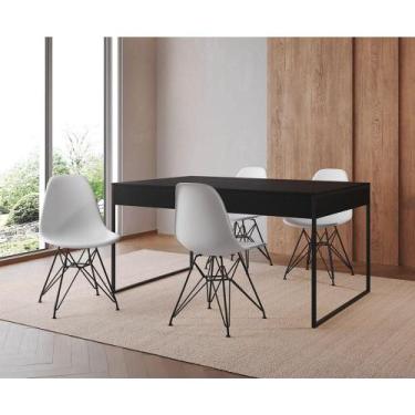 Imagem de Mesa Jantar Industrial Retangular 137X90Cm Preta Com 4 Cadeiras Branca