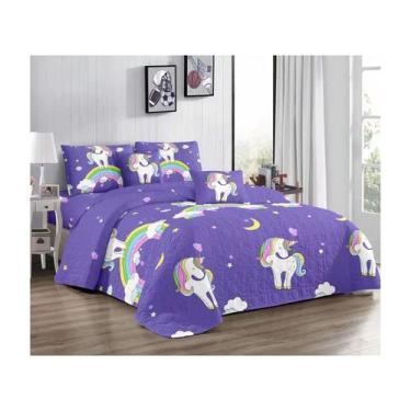 Imagem de Colcha lilás unicórnio quadrada e meia edredão 180x230cm - Lightbek Of