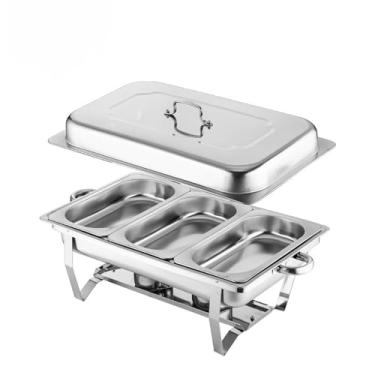 Imagem de Rechaud Profissional Inox 12L com 1/2/3 Divisórias para Buffet, Festas e Marmita Térmica - Chafing Dish Inoxidável, Recipiente para Buffet com Isolamento e Divisórias(3 DIVISÓRIAS)