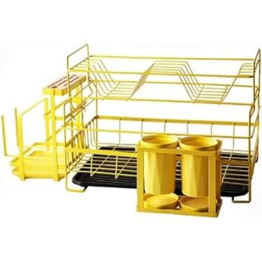 Imagem de AKALNNB Escorredor de pratos, escorredor de pratos, escorredor de pratos com suporte de talheres, escorredor de pratos com dreno para balcão de cozinha, organizador de prateleira, suporte de