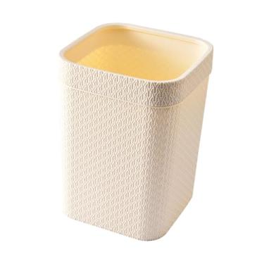 Imagem de Generic Lixeira com estampa de imitação de vime, lixeira portátil sem tampa de 12 litros, moderna, para quarto de hotel, fazenda, Damasco Branco