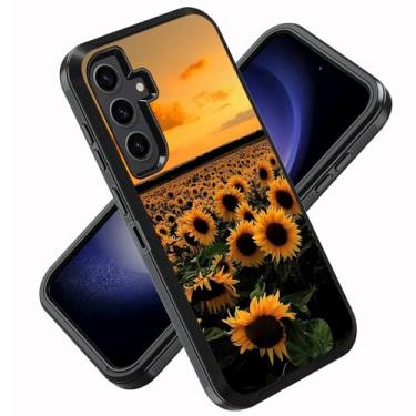Imagem de ZXHSBROK Capa para Samsung Galaxy S25 FE, capa protetora de telefone resistente à prova de choque de 3 camadas de grau militar para Samsung Galaxy S25 FE 5G 6,7 polegadas, girassóis