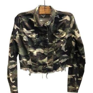 Imagem de Jaqueta Cropped sarja feminina camuflada Barra Desfiada-Feminino