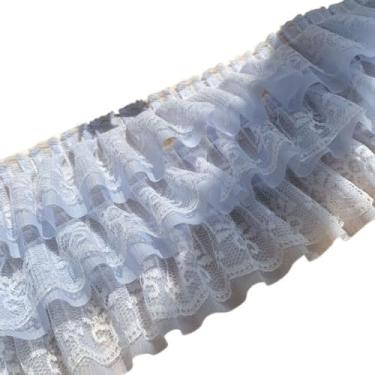 Imagem de Fita de acabamento de tecido de renda de tule de 0,9 m, acabamento de renda plissada de camada dupla, aplique de jacquard de chiffon para fronha de artesanato de costura DIY