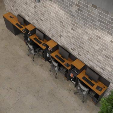 Imagem de Conjunto De Escritório Tech 3 Livreiro 1 Buffet E 4 Mesas 90 - Preto E Cedro Preto E Cedro