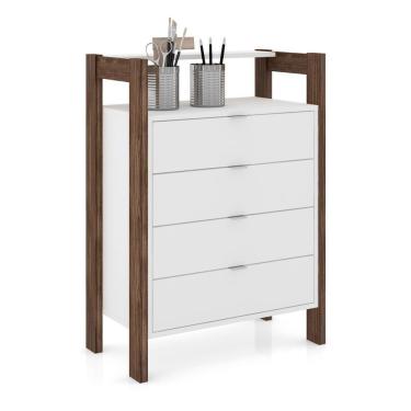 Imagem de Gaveteiro Com 4 Gavetas Multimóveis Vcr25006 Branco/Nogal Branco/Nogal