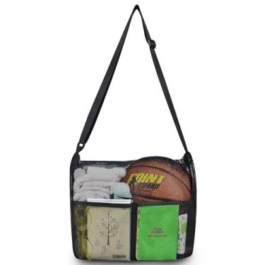 Imagem de Mildbeer Bolsa transversal de malha bolsa de malha para treinamento acampamento caminhadas academia jogos esportes armazenamento de roupas, Preto