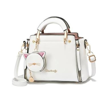 Imagem de NICOLE & DORIS Bolsa de mão feminina, bolsa tiracolo fofa, pequena, de couro sintético, bolsa mensageiro para meninas com linda bolsa de moedas, Branco, Large
