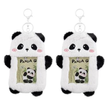 Imagem de Framendino, Pacote com 2 porta-cartões de panda de pelúcia, porta-chaves, capa protetora de crachá de identificação de animal, capa protetora para cartões postais, protetor de banco de crédito, urso