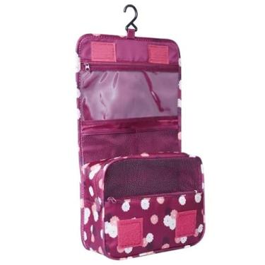 Imagem de Nécessaire Organizadora de Viagem Impermeável em Nylon – Com Gancho, Compartimentos e Grande Espaço Interno| Vinho Flores