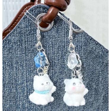 Imagem de 2 peças/conjunto 3D resina bonito desenho animado animal chaveiro com mini pingente de acrílico bonito pingente de acrílico para telefone DIY acessórios presentes para amigos (Cão + Gato, 12 cm)