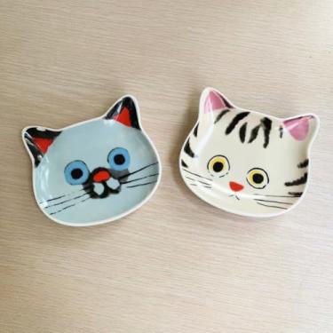 Imagem de YIKEMU Pratos de imersão de cerâmica, rosto de gato, mini miau, utensílios de mesa para temperar, óleo, vinagre, ketchup, wasabi, cozinha, churrasco, festa, estilo japonês (pequeno, A-2 peças)