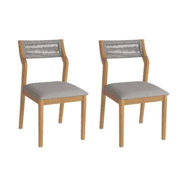 Imagem de Conjunto 2 Cadeiras De Jantar Lagum Jequitibá Natural Encosto Linho Cinza E Corda Náutica