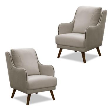 Imagem de Kit 2 Poltronass Catar Com Tachas Veludo Bege Claro