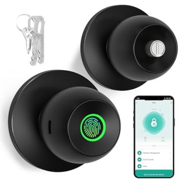 Imagem de 52HZ Maçaneta de porta de impressão digital com fechadura, fechadura de porta de impressão digital inteligente 3 em 1, trava automática, controle e chave de aplicativo Tuya, fechaduras de porta