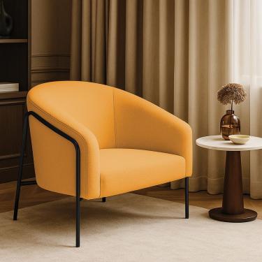 Imagem de Poltrona Sala Industrial Alta Preto Stella Bouclê D03 - D'rossi Cor Mostarda