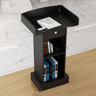 Imagem de Suporte de pódio para ambientes internos e externos, palestras e pódios, púlpito de pódio de madeira maciça para igreja com gaveta e armário de armazenamento, pódio para falar em público para escolas