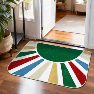 Imagem de Tapete para entrada, 50 x 76 cm, tapetes pequenos para banheiro, quarto, entrada interna, antiderrapante, camada baixa, arco-íris, sol, moderno, tapete para sala de estar, verde folha